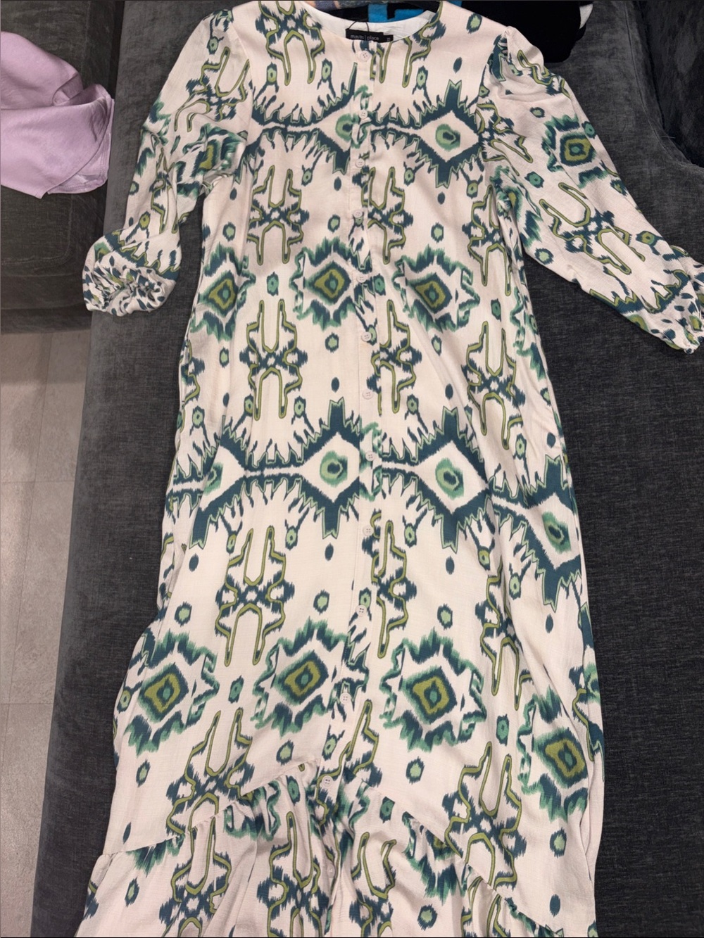 Women's Green & White Patterned Maxi Dress
